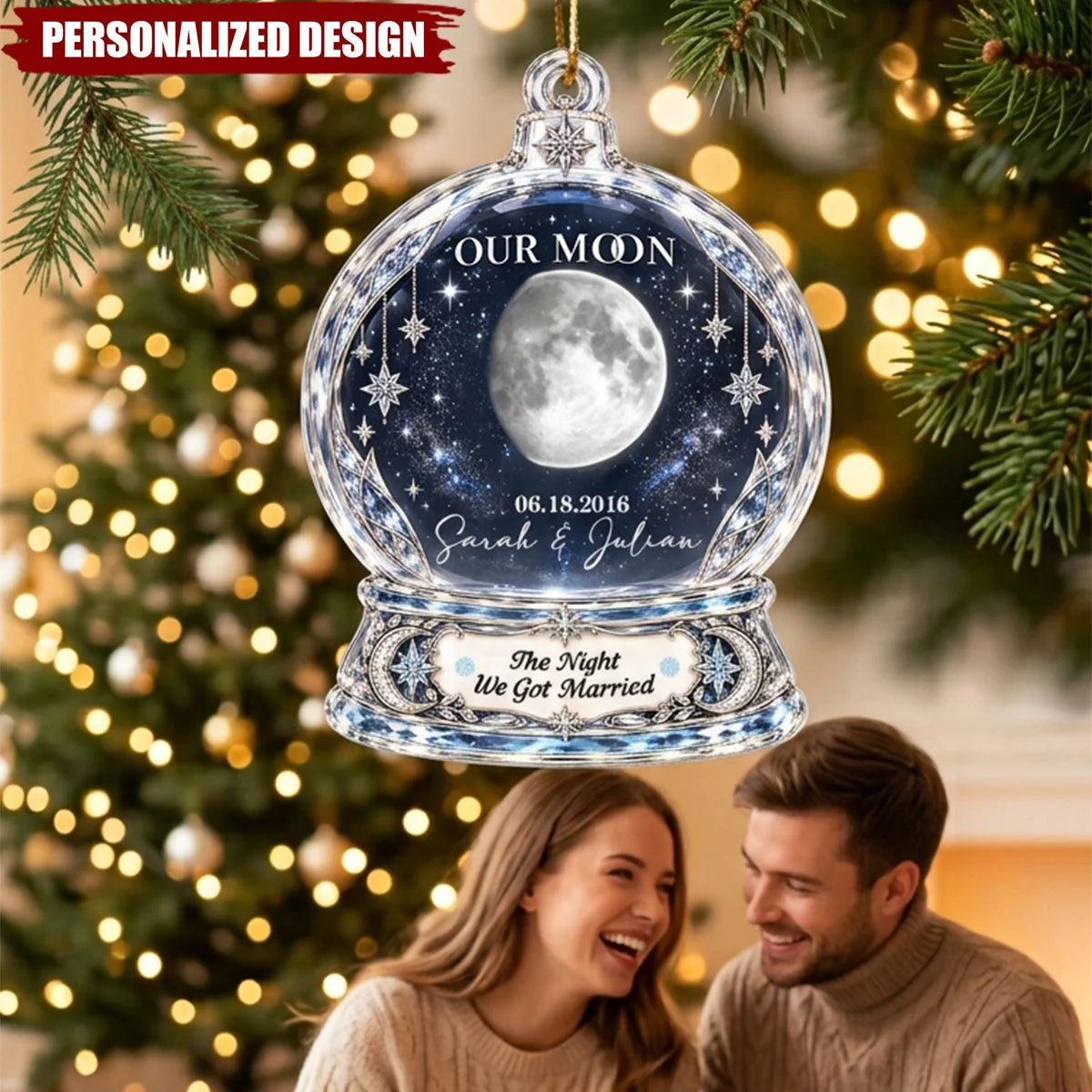 Our Moon The Night We Got Married - Personalized Moon Phase Acrylic Ornament for Couples