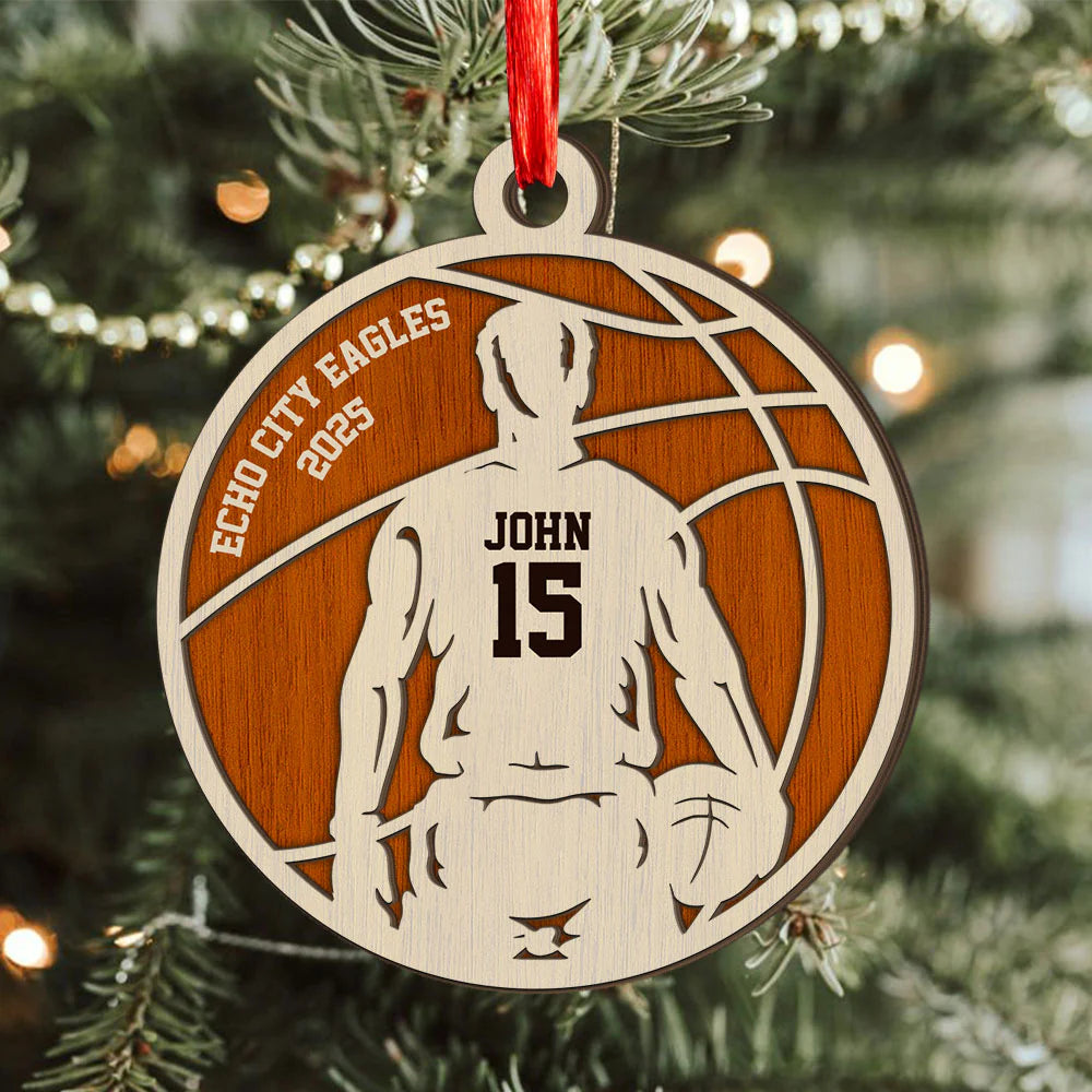 Personalized Sports Player Ornament for Son/Grandson with personalized design details for meaningful gifting