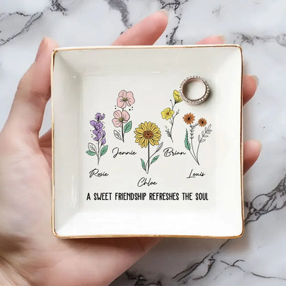 Personalized jewelry dish with birth flowers and quote for best friend gift image 6