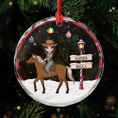 Personalized Horse & Rider Glass Ornament - Custom Equestrian Christmas Gift for Horse Lovers