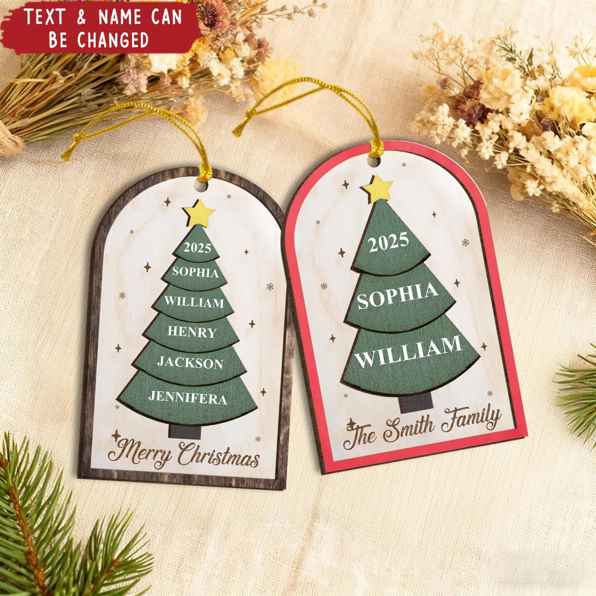 Personalized Christmas Tree Family Love Wooden Ornament - Custom Holiday Keepsake