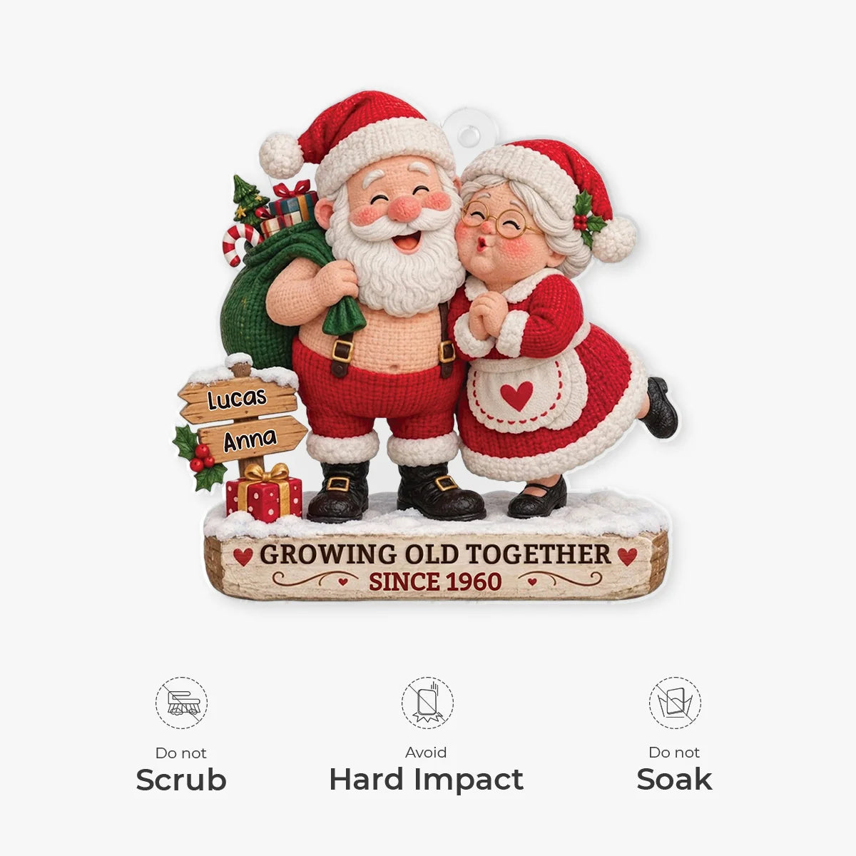 Growing Old Together Santa Couple Ornament - Personalized Acrylic Keepsake with Custom Names, Mr & Mrs Christmas Gift for Couples
