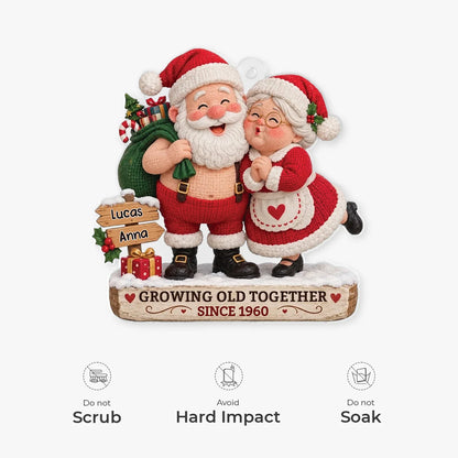 Growing Old Together Santa Couple Ornament - Personalized Acrylic Keepsake with Custom Names, Mr & Mrs Christmas Gift for Couples