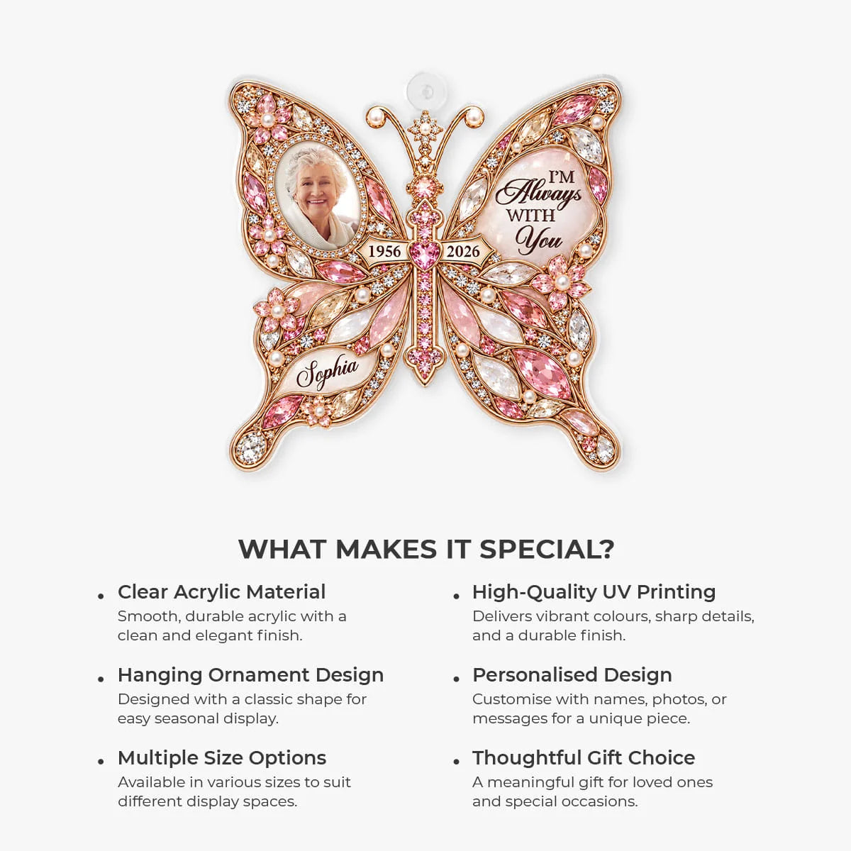 I’m Always With You Butterfly Memorial Ornament - Personalized Acrylic Keepsake with Custom Name, Sympathy Gift for Family