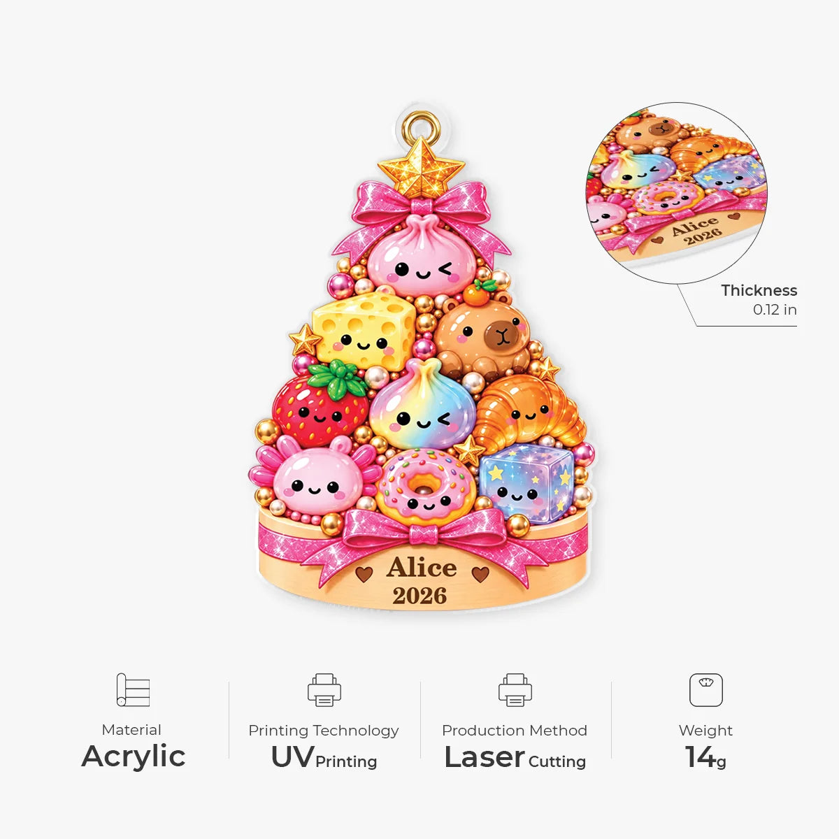 Kawaii Dumplings Sweet Treats Tree Personalized Acrylic Ornament - Christmas Keepsake for Kids