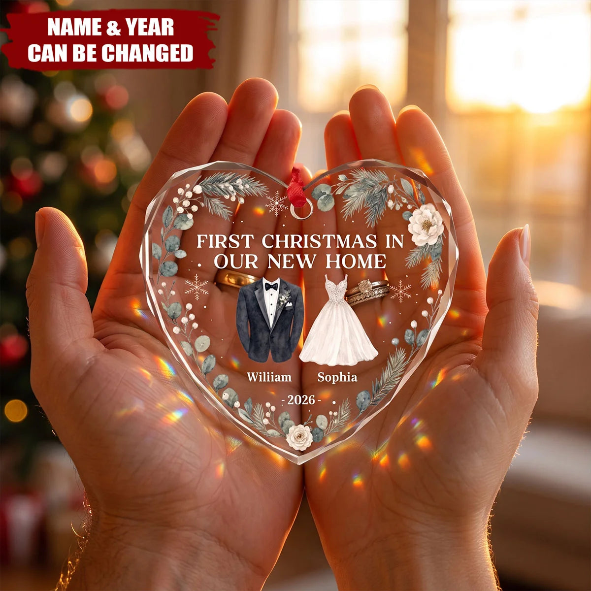 First Christmas Married Glass Ornament - Personalized Couple Keepsake Gift