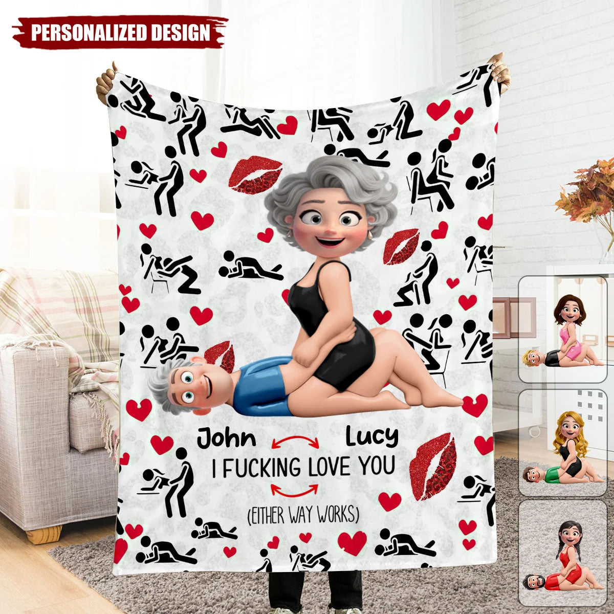I Fucking Love You Either Way Works Personalized Couple Blanket - Anniversary Gift for Husband Wife Boyfriend