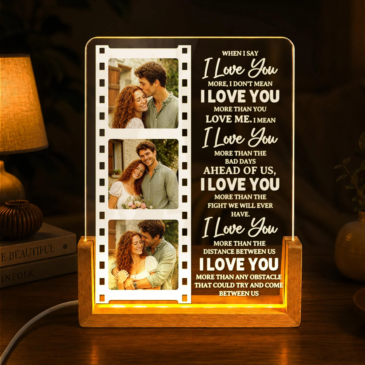 I Love You Forever Personalized LED Night Light - Custom Film Strip Photos for Couples