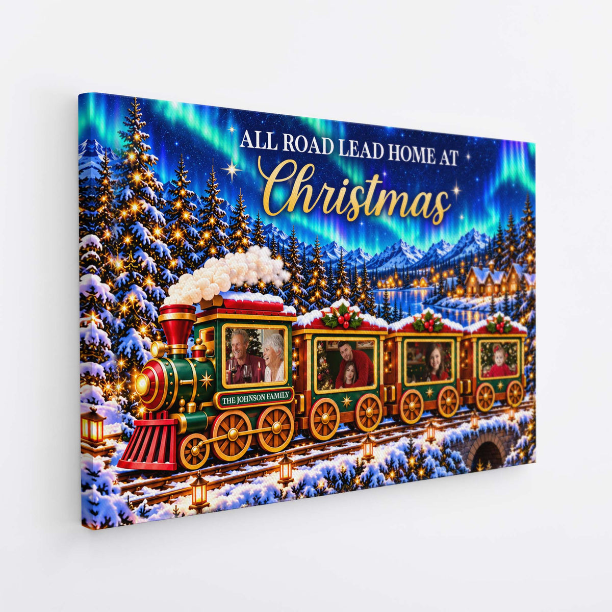 "All Roads Lead Home At Christmas" Personalized Canvas / Poster - Custom Holiday Wall Art Gift for Family