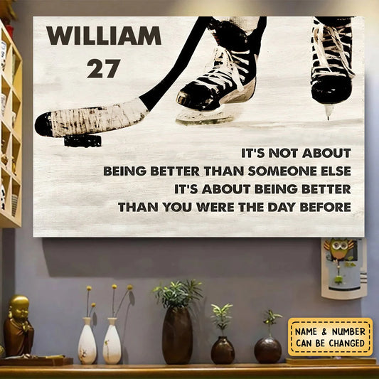 Custom Hockey Canvas Wall Art for Son/Grandson with personalized design details for meaningful gifting