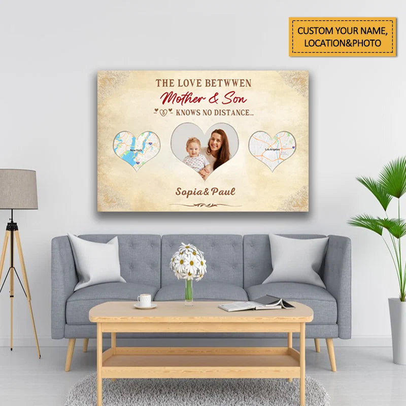 Love Between Mother & Son Knows No Distance - Custom Long Distance Map Poster / Canvas