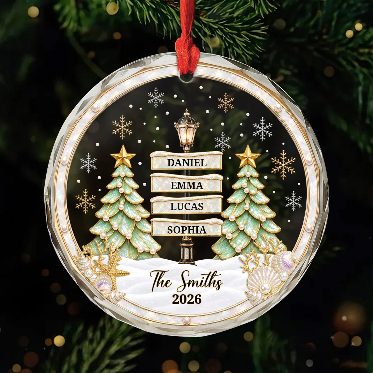 Custom Family Street Sign Glass Ornament - Personalized Christmas Keepsake for Family