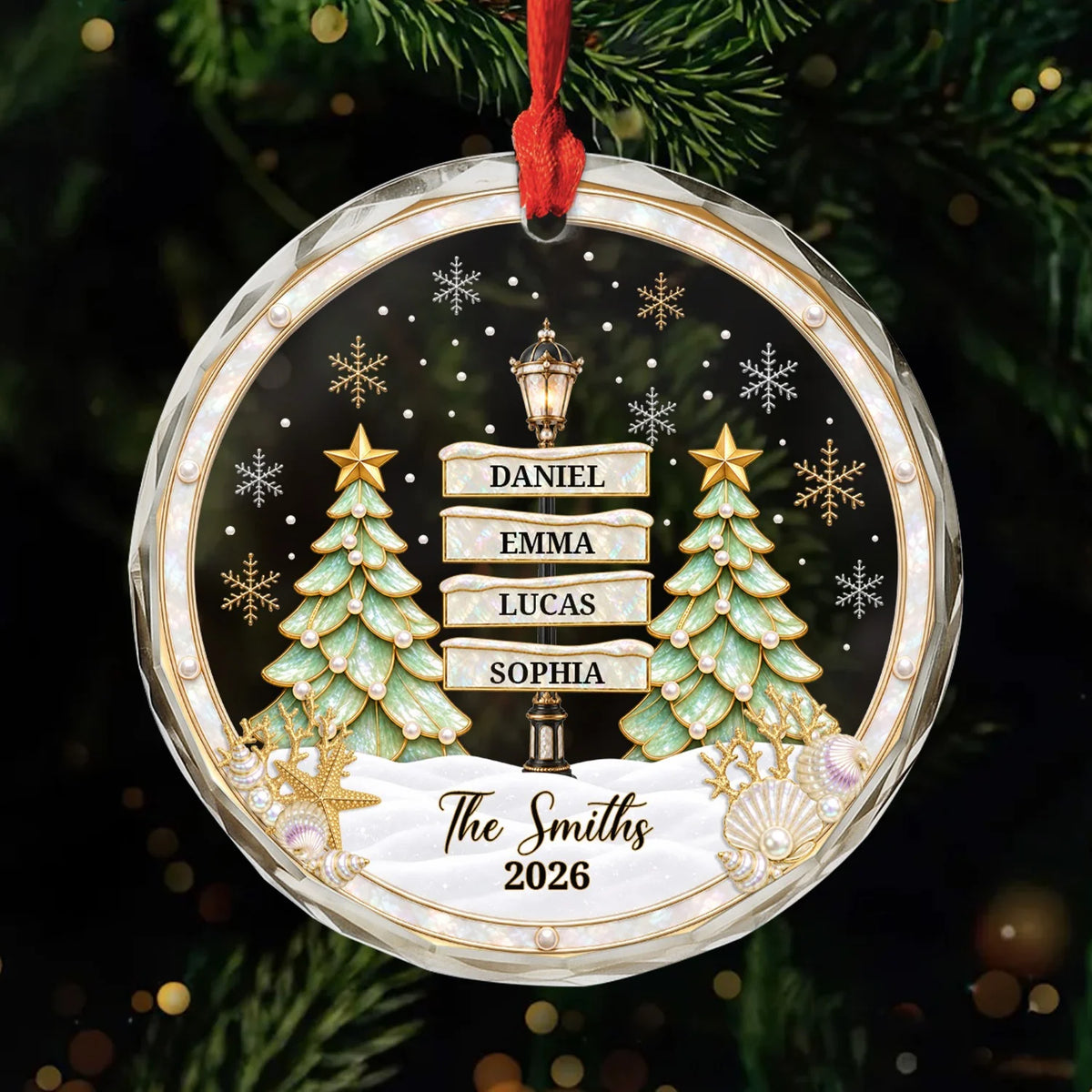 Custom Family Street Sign Glass Ornament - Personalized Christmas Keepsake for Family