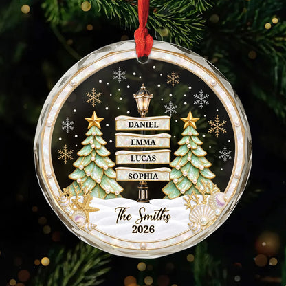 Custom Family Street Sign Glass Ornament - Personalized Christmas Keepsake for Family
