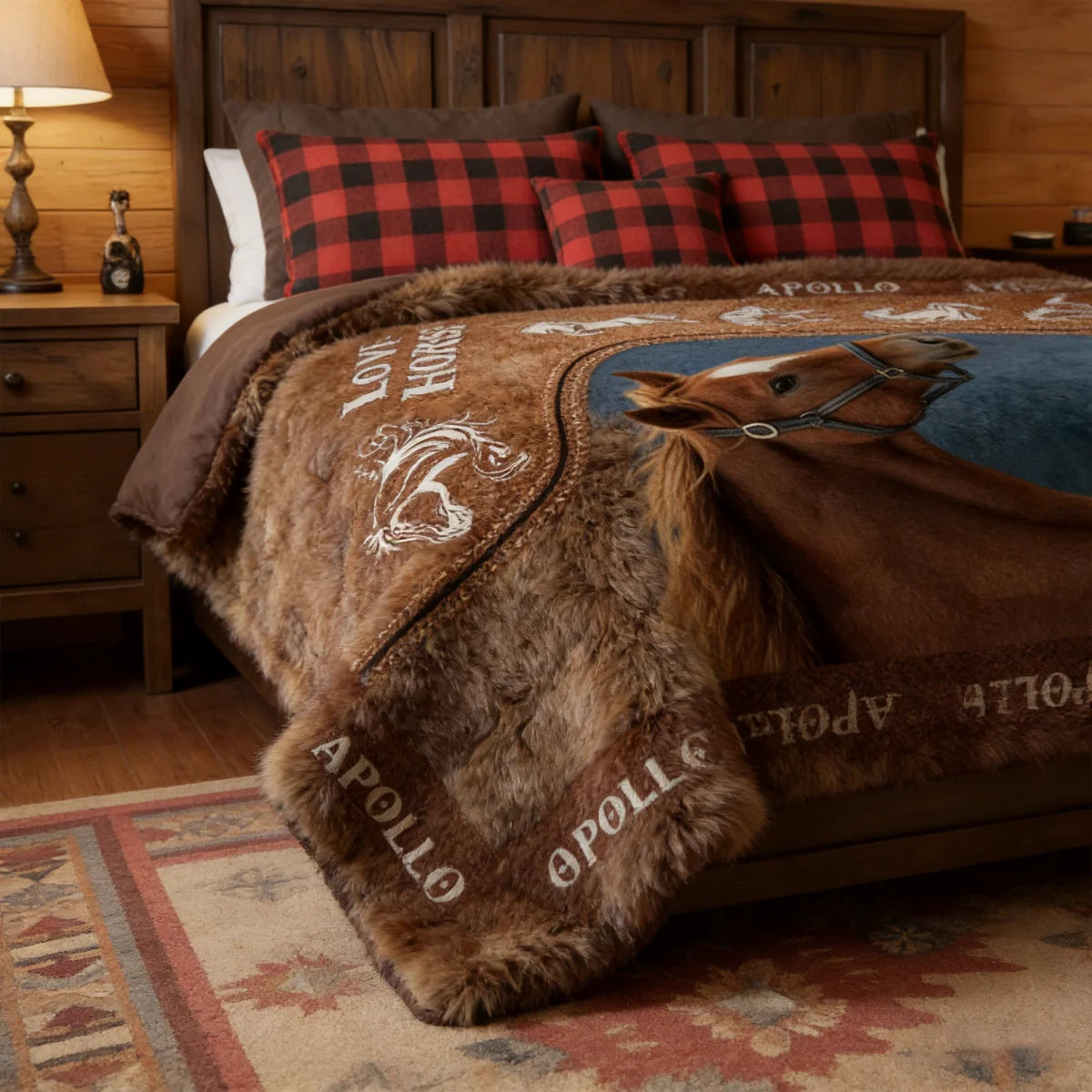 Love Horse Personalized Photo Blanket - Custom Equestrian Throw Gift for Horse Lovers