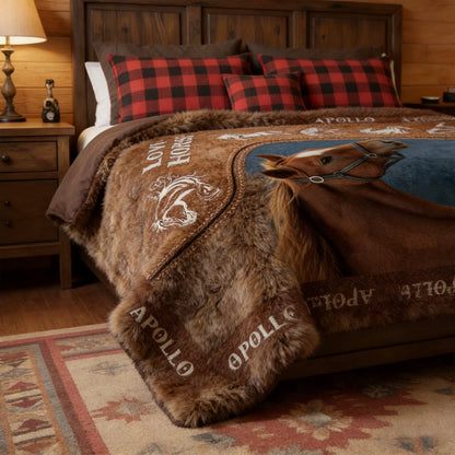 Love Horse Personalized Photo Blanket - Custom Equestrian Throw Gift for Horse Lovers