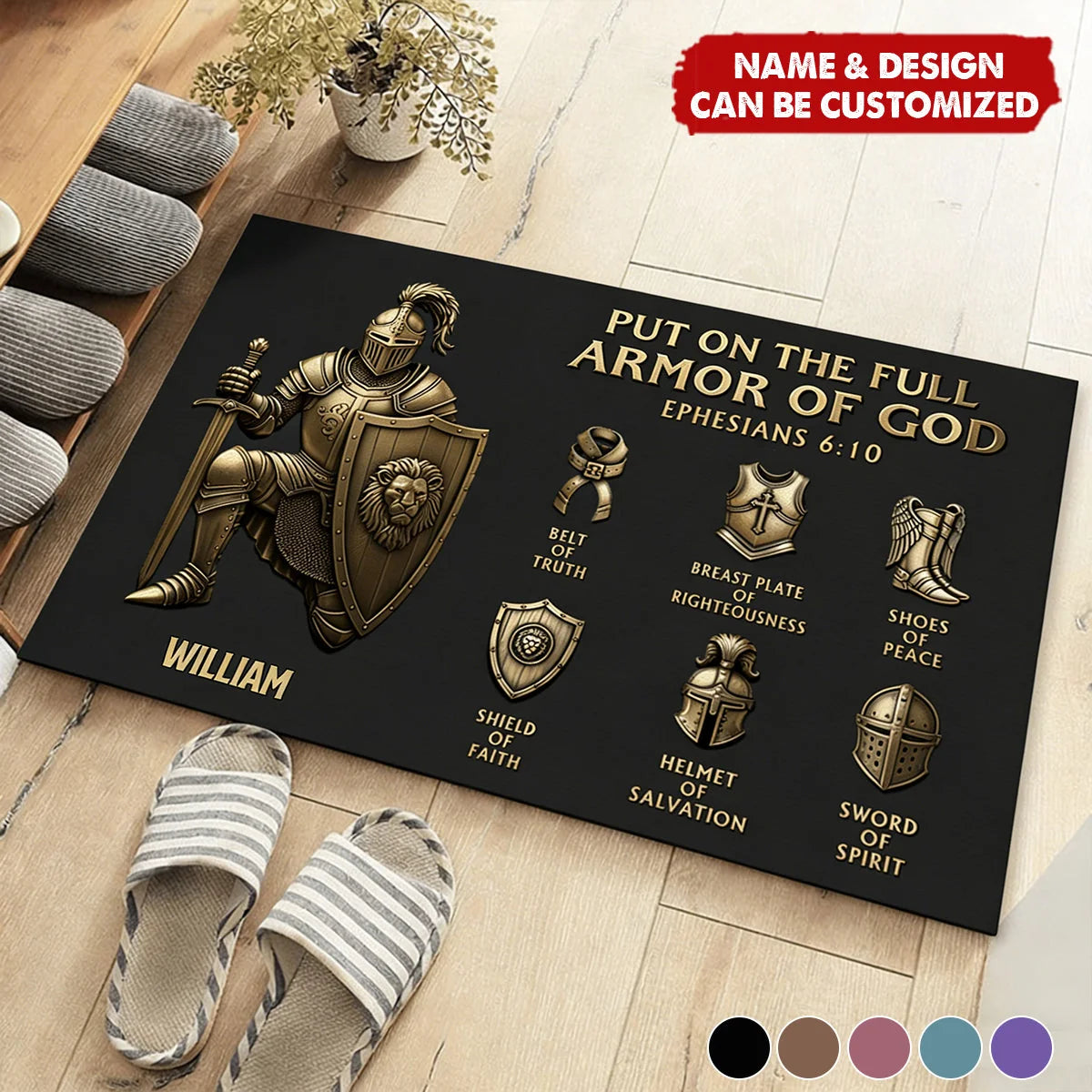 "Put On The Full Armor Of God" Personalized Doormat - Christian Housewarming Gift for Family