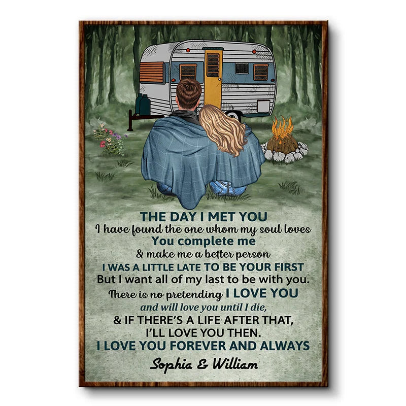 "The Day I Met You" Personalized Camping Couple Canvas / Poster - Custom Romantic Wall Art Gift for Husband Wife