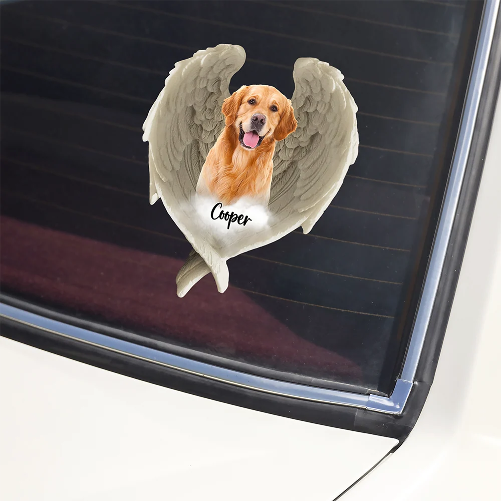 Custom Pet Photo Angel Wings Decal Sticker - Personalized Dog Cat Memorial Tribute Gift
