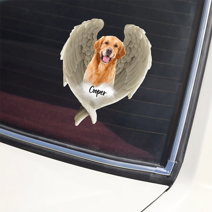 Custom Pet Photo Angel Wings Decal Sticker - Personalized Dog Cat Memorial Tribute Gift