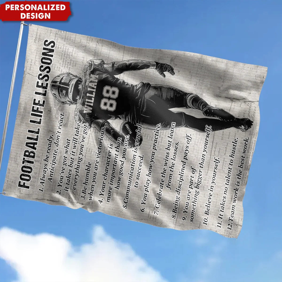 Garden Flag material and size view - Custom Football Garden Flag