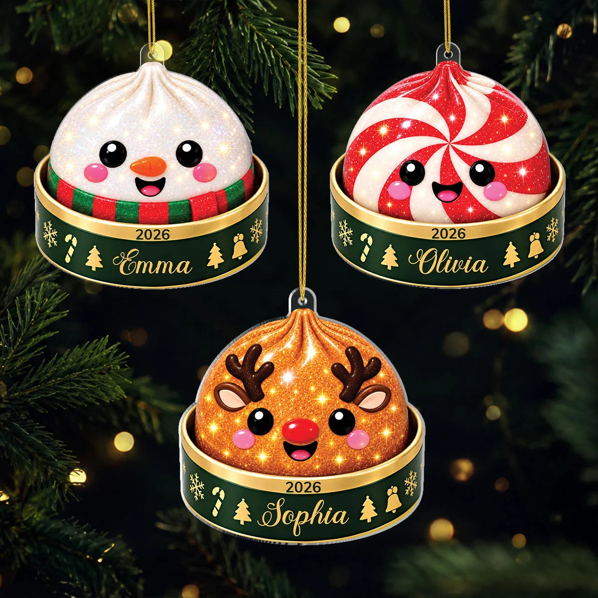 Custom Dumpling Name Acrylic Ornament - Personalized Cute Holiday Keepsake Gift for Family and Kids