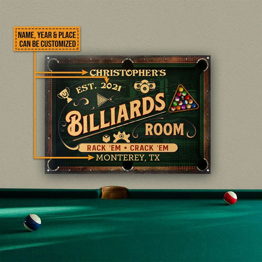 Rack 'Em Crack 'Em Personalized Billiards Metal Sign - Custom Game Room Wall Decor