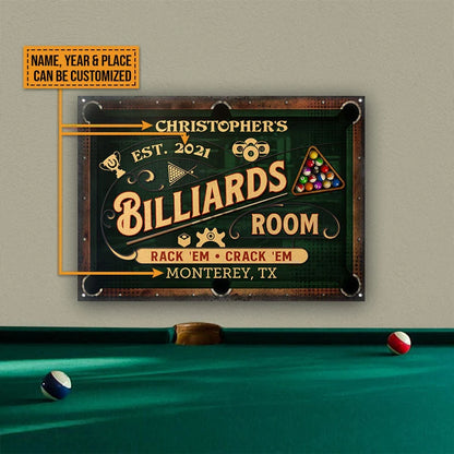 Rack 'Em Crack 'Em Personalized Billiards Metal Sign - Custom Game Room Wall Decor