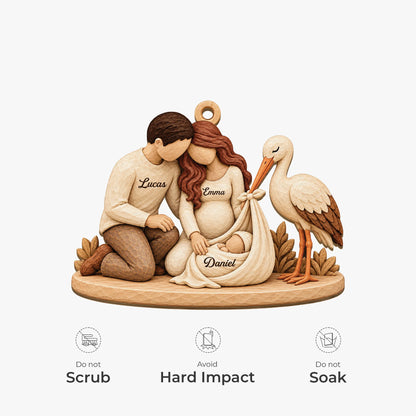 "We’re Expecting" Personalized Wooden Stork Ornament - Christmas Keepsake for Expecting Parents