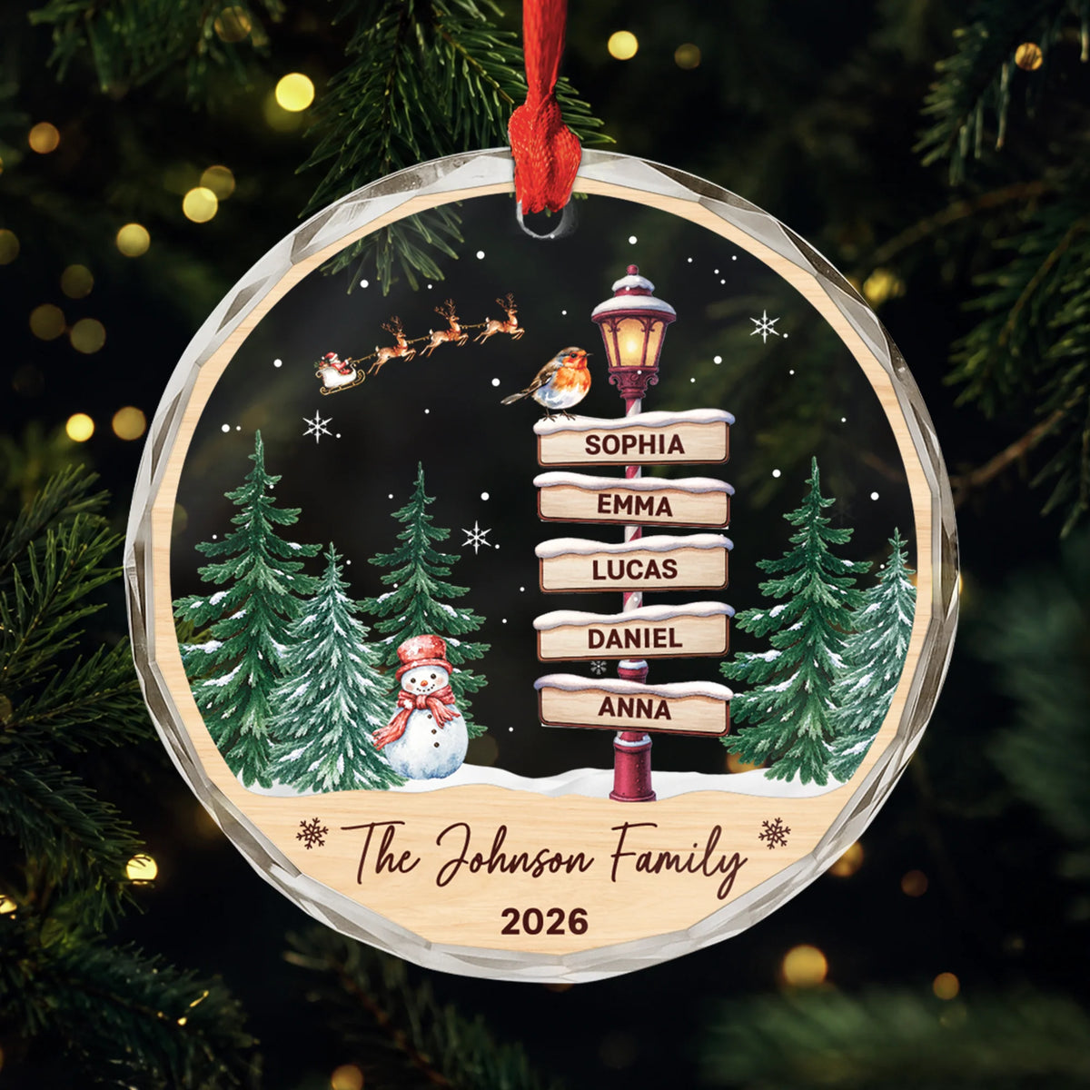 North Pole Street Sign Personalized Family Christmas Ornament - Custom Names Glass Keepsake