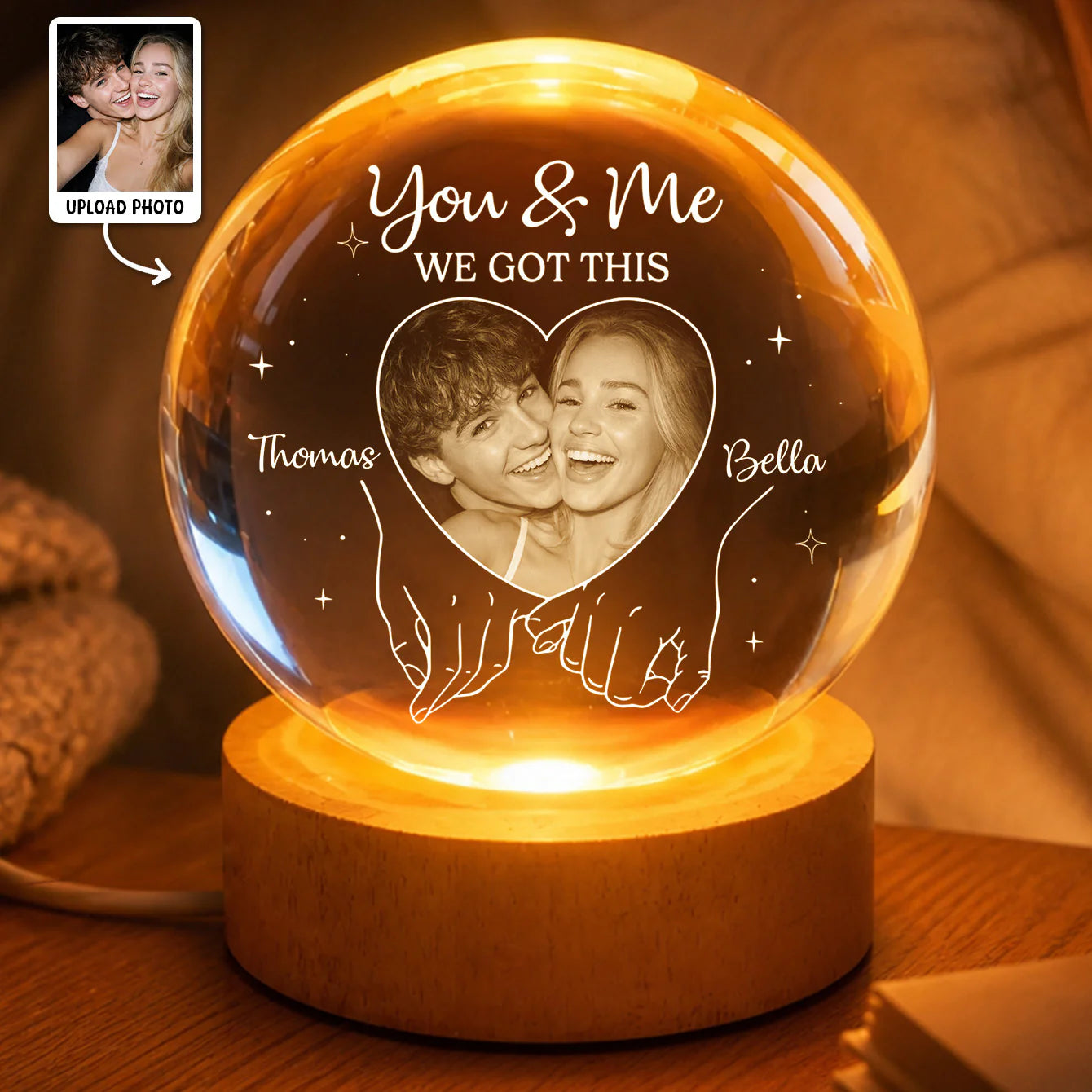 Custom Photo Crystal Ball for Wife with personalized design details for meaningful gifting