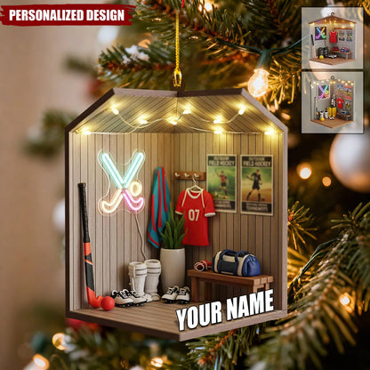 Locker Room Scene Personalized Field Hockey Christmas Ornament - Sports Keepsake Gift for Player and Teammate