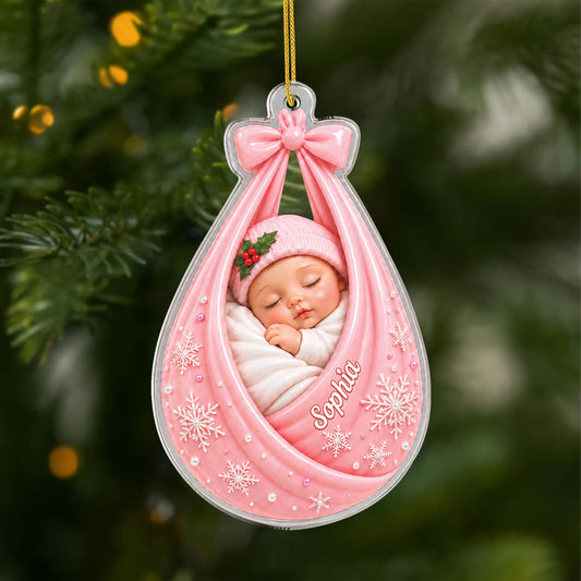 Baby in Swaddle – Personalized Acrylic Ornament, Custom Newborn Keepsake for New Mom, Christmas Gift