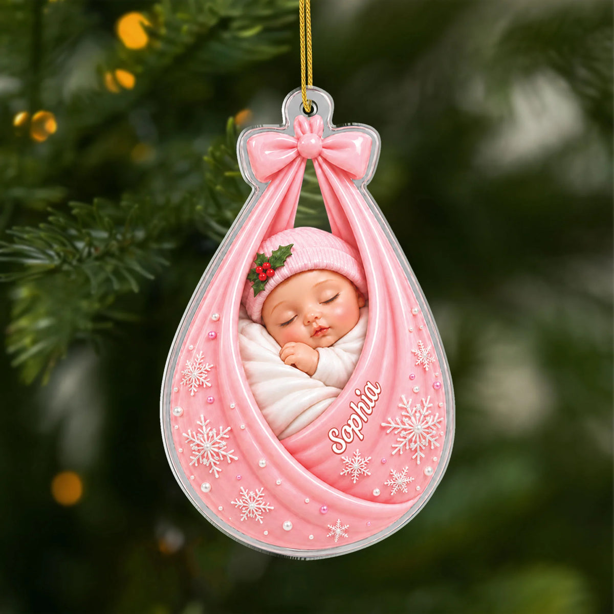 Baby in Swaddle – Personalized Acrylic Ornament, Custom Newborn Keepsake for New Mom, Christmas Gift