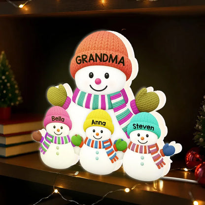Grandma & Grandkids Snowman Custom Night Light Box - Personalized Holiday Keepsake Gift