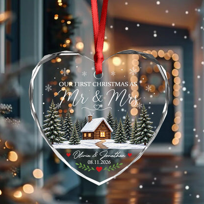 "Our First Christmas As Mr & Mrs" Personalized Glass Ornament - Custom Newlywed Keepsake