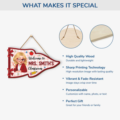 Wood Sign material and size view - Personalized Teacher Classroom Sign
