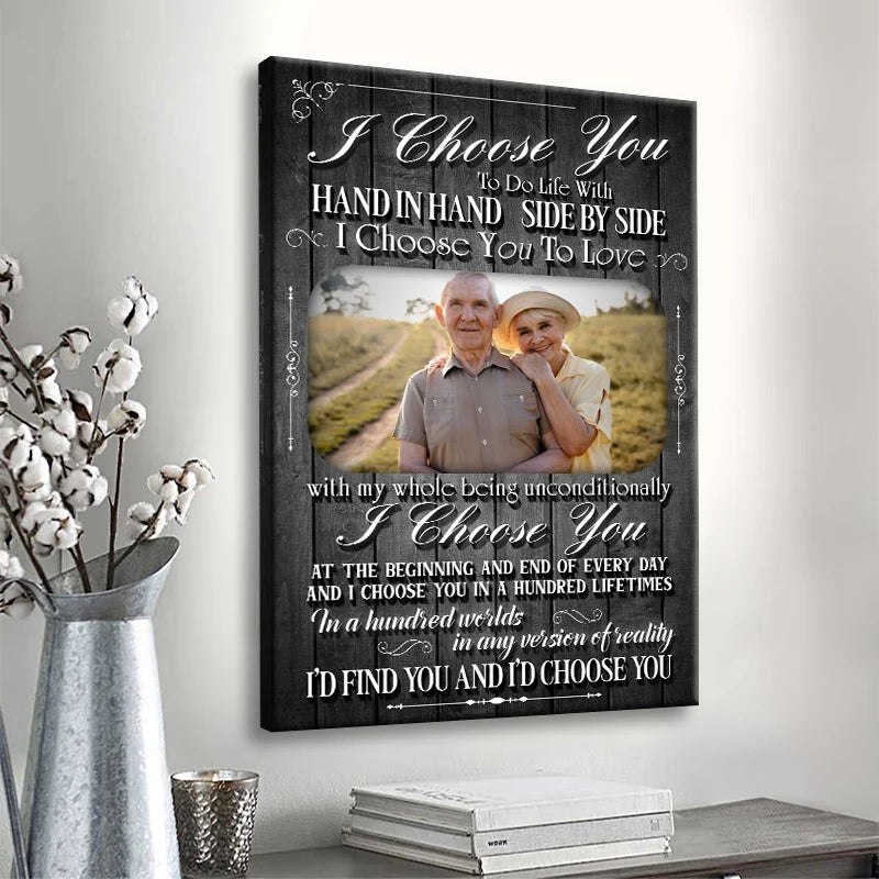 "I Choose You" Personalized Couple Photo Canvas / Poster - Custom Anniversary Wall Art Gift for Husband or Wife