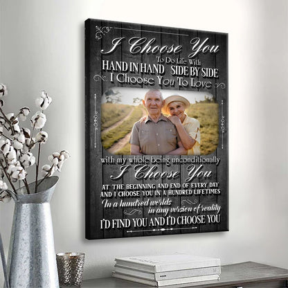 "I Choose You" Personalized Couple Photo Canvas / Poster - Custom Anniversary Wall Art Gift for Husband or Wife