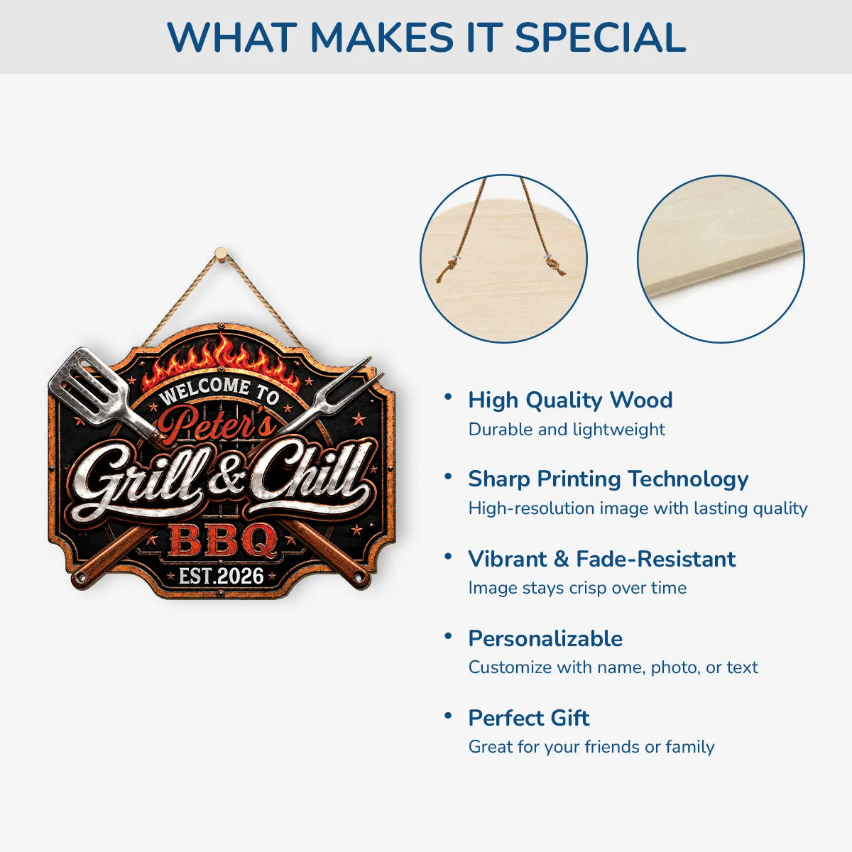 Welcome to Grill and Chill BBQ Personalized Wood Sign - Custom Backyard Patio Decor