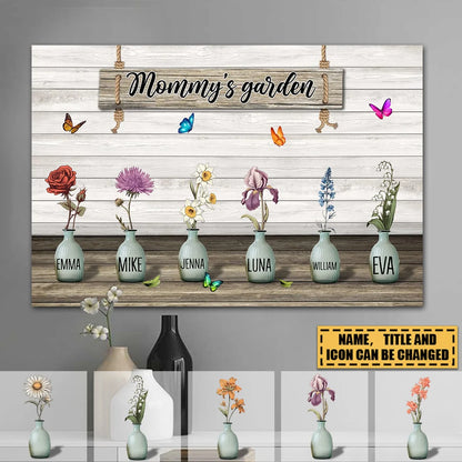 Grandma's Garden Personalized Birth Month Flower Canvas / Poster - Custom Wall Art Gift for Grandma & Mom