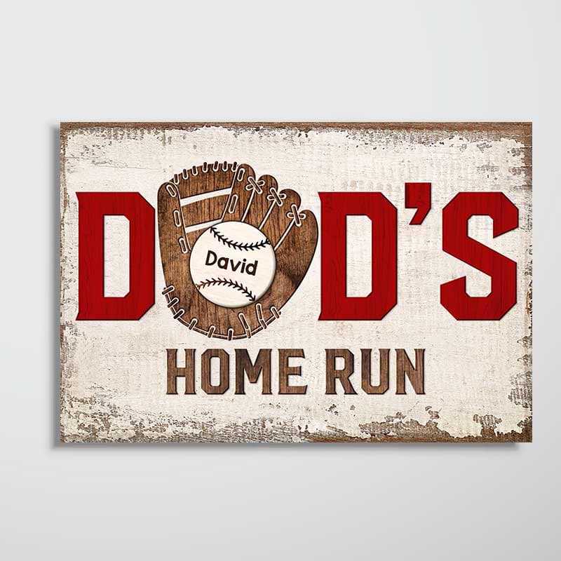 Dad's Home Run Personalized Baseball Poster / Canvas - Custom Kids Names Wall Art Gift