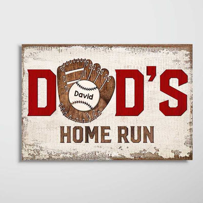 Dad's Home Run Personalized Baseball Poster / Canvas - Custom Kids Names Wall Art Gift