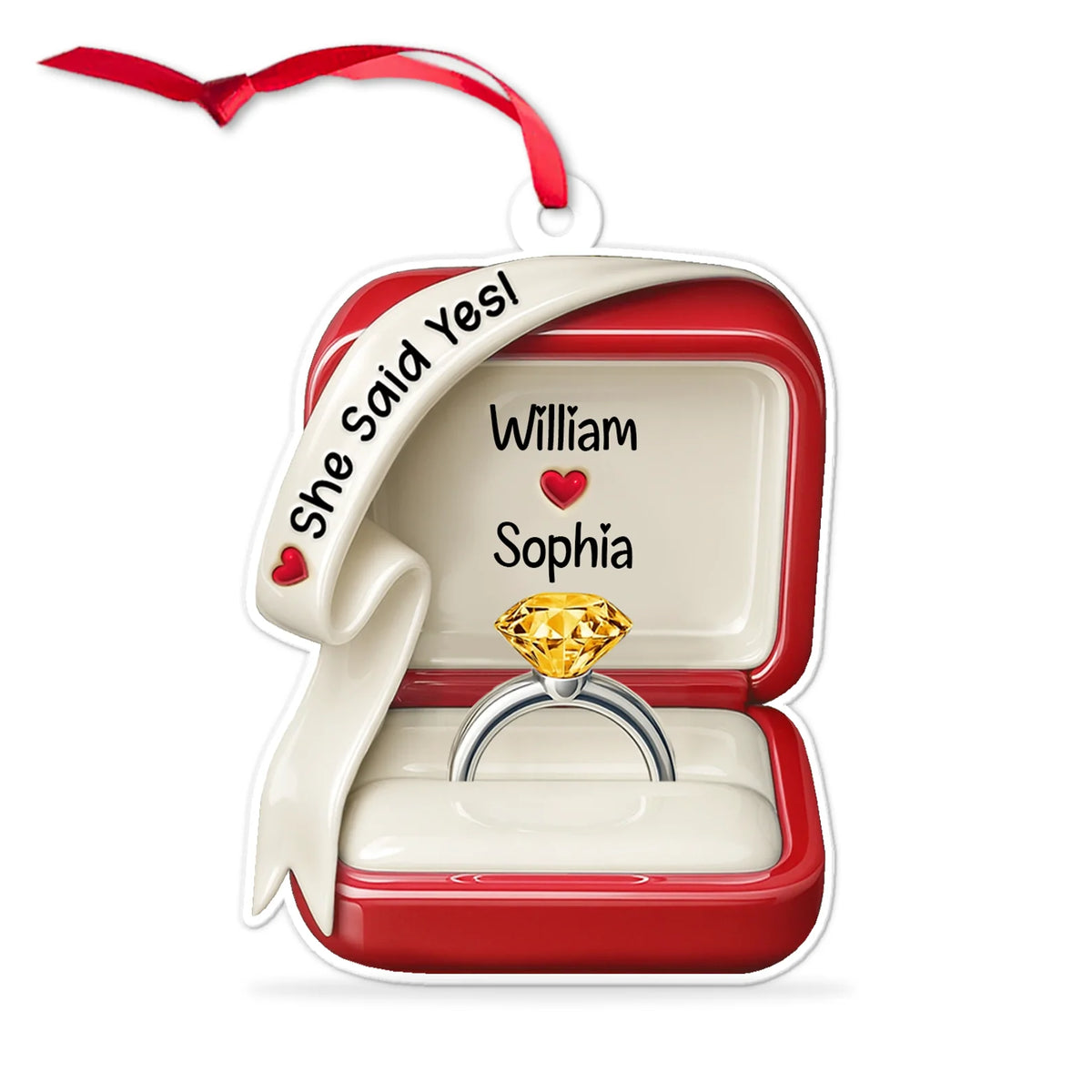 She Said Yes Personalized Engagement Acrylic Ornament - Couples Ring Box Keepsake