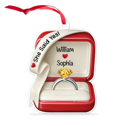 She Said Yes Personalized Engagement Acrylic Ornament - Couples Ring Box Keepsake