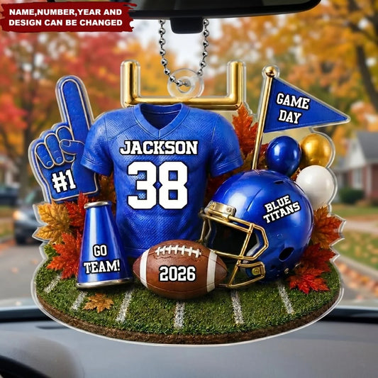 Personalized America Football Acrylic Car Ornament - Custom Jersey Name & Number Keepsake Gift