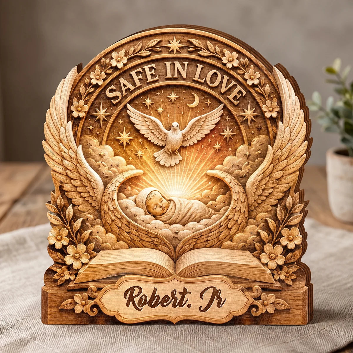 Safe In Love Personalized Baby Memorial Wooden Block - Custom Infant Loss Sympathy Keepsake for Parents