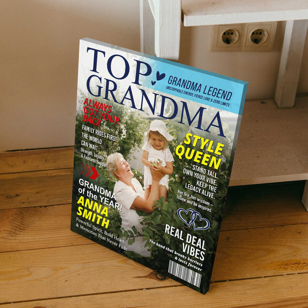 Canvas / Poster material and size view - Personalized Grandma Magazine Cover Poster