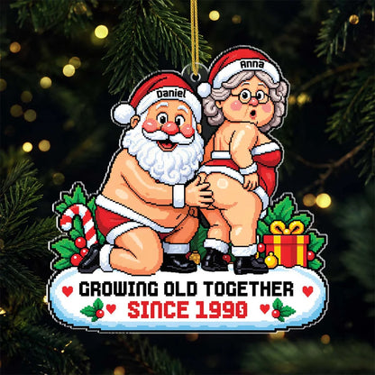 Growing Old Together Custom Pixel Art Santa Acrylic Ornament - Funny Christmas Gift for Couples