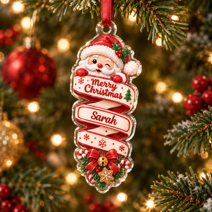 Merry Christmas Custom Santa Acrylic Ornament - Personalized Holiday Tree Keepsake Gift for Family and Kids